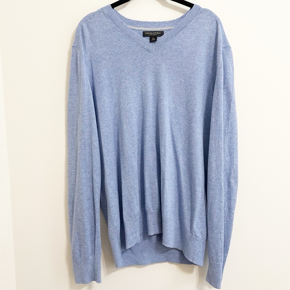 Banana Republic Silk Linen Blend Blue Pullover Size Large minimalist